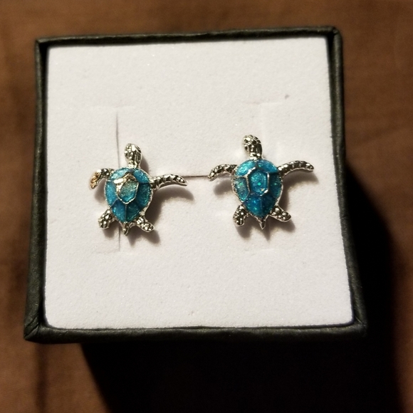Blue Fire Opal Turtle Earrings - Picture 3 of 3